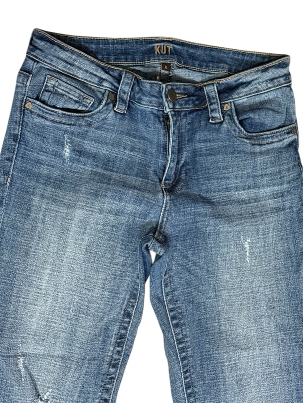 Kut from the Kloth Blue Distressed Straight Leg Women's Jeans Size 4 - Picture 2 of 7